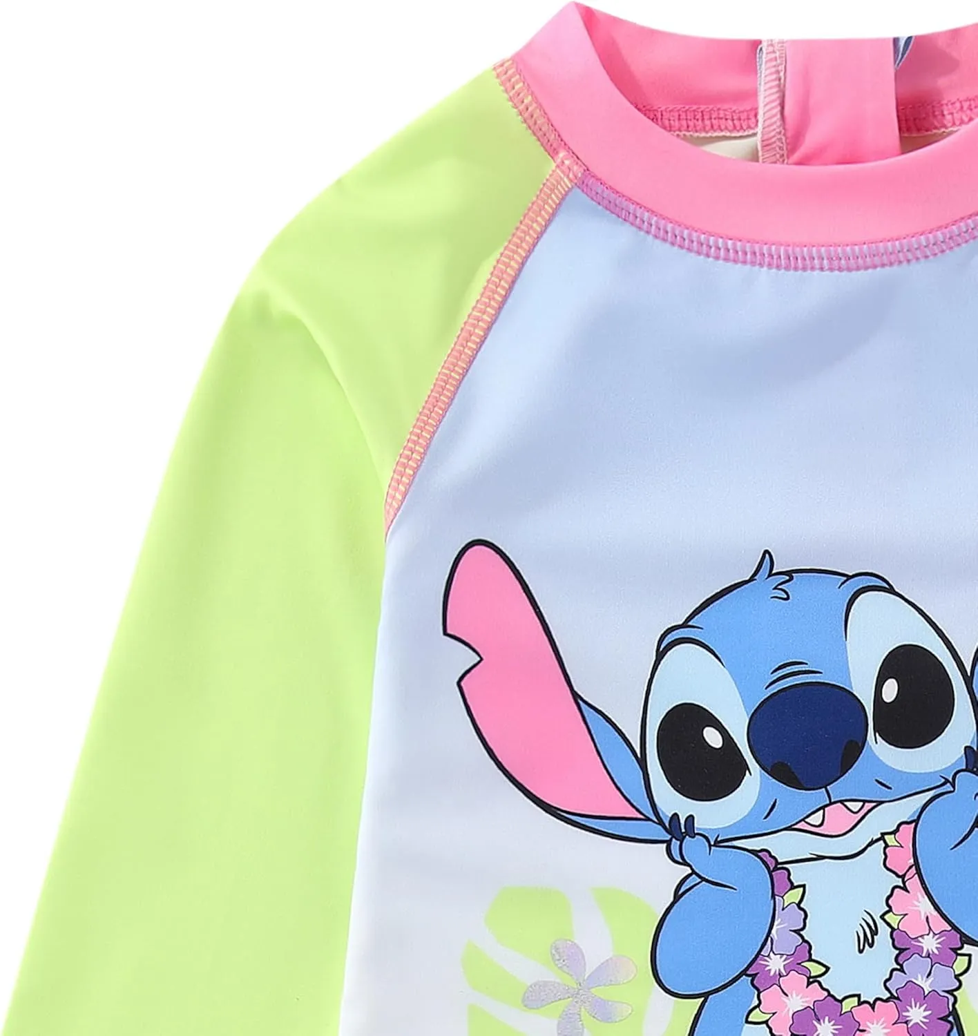 Disney Lilo & Stitch Girls UPF 50  One Piece Swimsuit Long Sleeve Rash Guard Bathing Suit for Big Kids