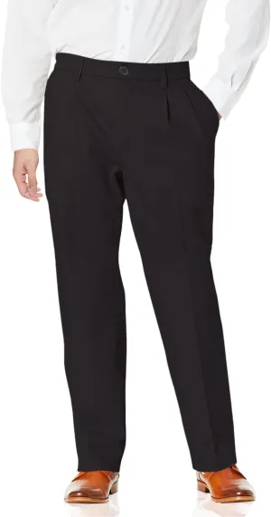 Dockers Men's Relaxed Fit Signature Khaki Lux Cotton Stretch Pants-Pleated, Black, 42W x 30L