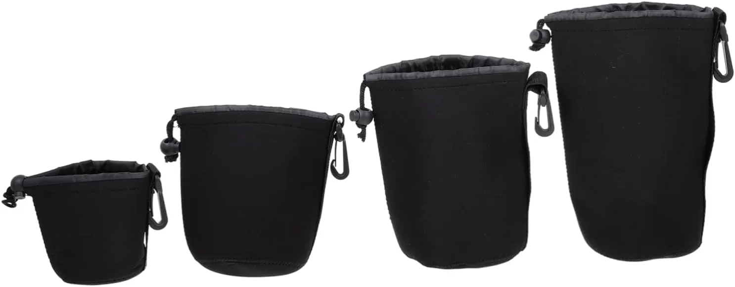 DOITOOL 4pcs Lens Protector Waterproof Cover Camera and Lens Case Lens Storage Pouch Lens Bag Small Lens Pouch Padded Camera Lens Neoprene Black