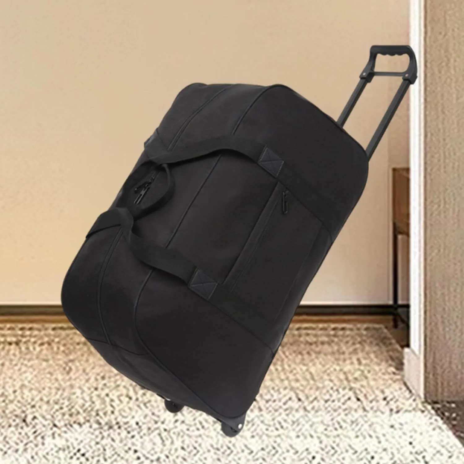 Duffel Bag with Wheels Suitcase Multifunctional Telescoping Handle Rolling Garment Bag Trolley Case for Picnic Sports Outdoor, black