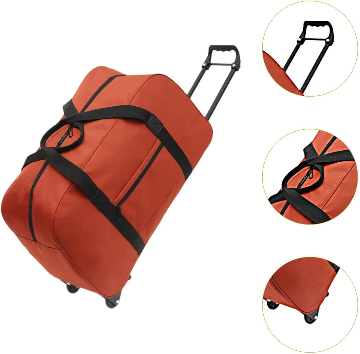 Duffel Bag with Wheels Suitcase Multifunctional Telescoping Handle Rolling Garment Bag Trolley Case for Picnic Sports Outdoor, orange
