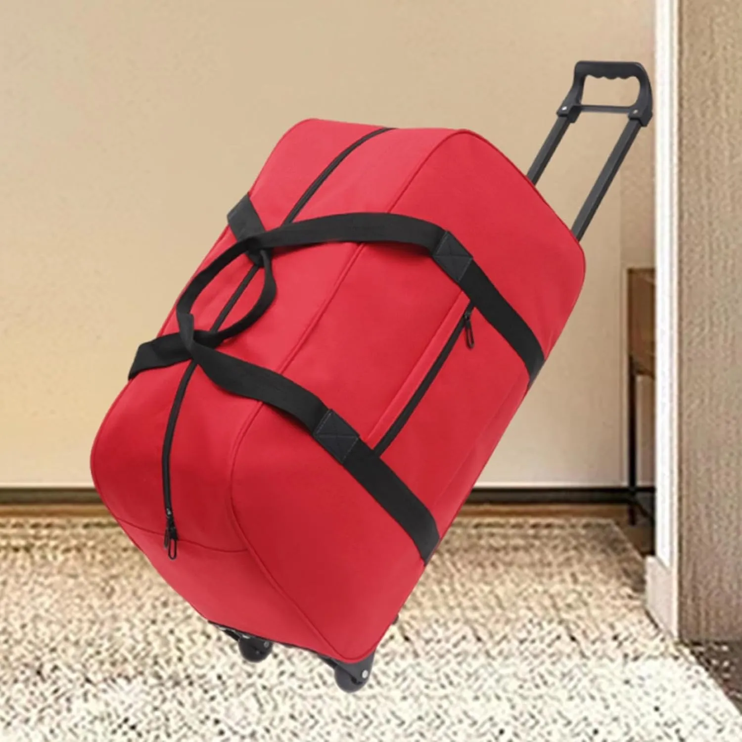 Duffel Bag with Wheels Suitcase Multifunctional Telescoping Handle Rolling Garment Bag Trolley Case for Picnic Sports Outdoor, red