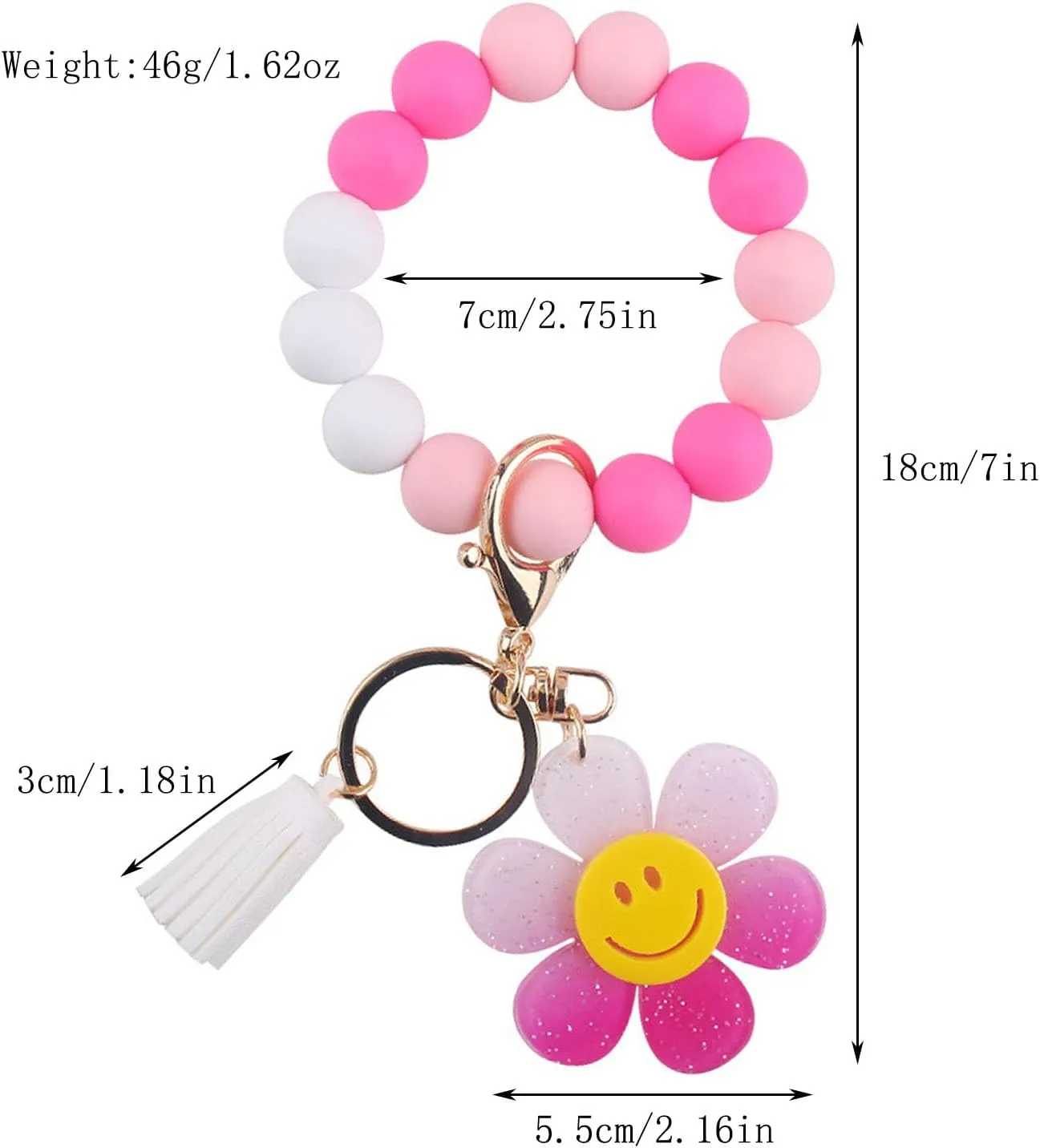 Elastic Wrist Keychain Wristlet Silicone Beaded Smile Sunflower Charms Key Ring Bracelet Key Chains for Women
