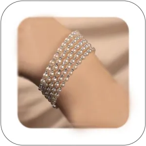 Elegant Rhinestone Pearl Bracelet Bangle Sparkling Crystal Multi-layered Wrist Band Bridal Statement Wristlet for Women