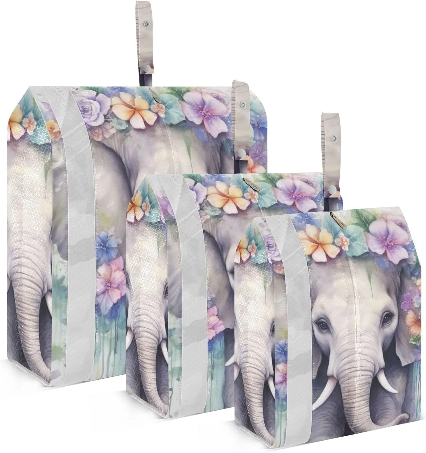Elephant Floral Packing Cubes Set of 3, Lightweight Travel Luggage Organizers Foldable Bags for Easy Packing and Organization