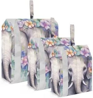 Elephant Floral Packing Cubes Set of 3, Lightweight Travel Luggage Organizers Foldable Bags for Easy Packing and Organization