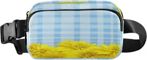 Fanny Packs for Women Men Fresh Yellow Flowers Petals Belt Bag Waist Pouch Packs Plaid Daisy Crossbody Bag Running Hiking Fanny Pack Gifts for Girls Boys