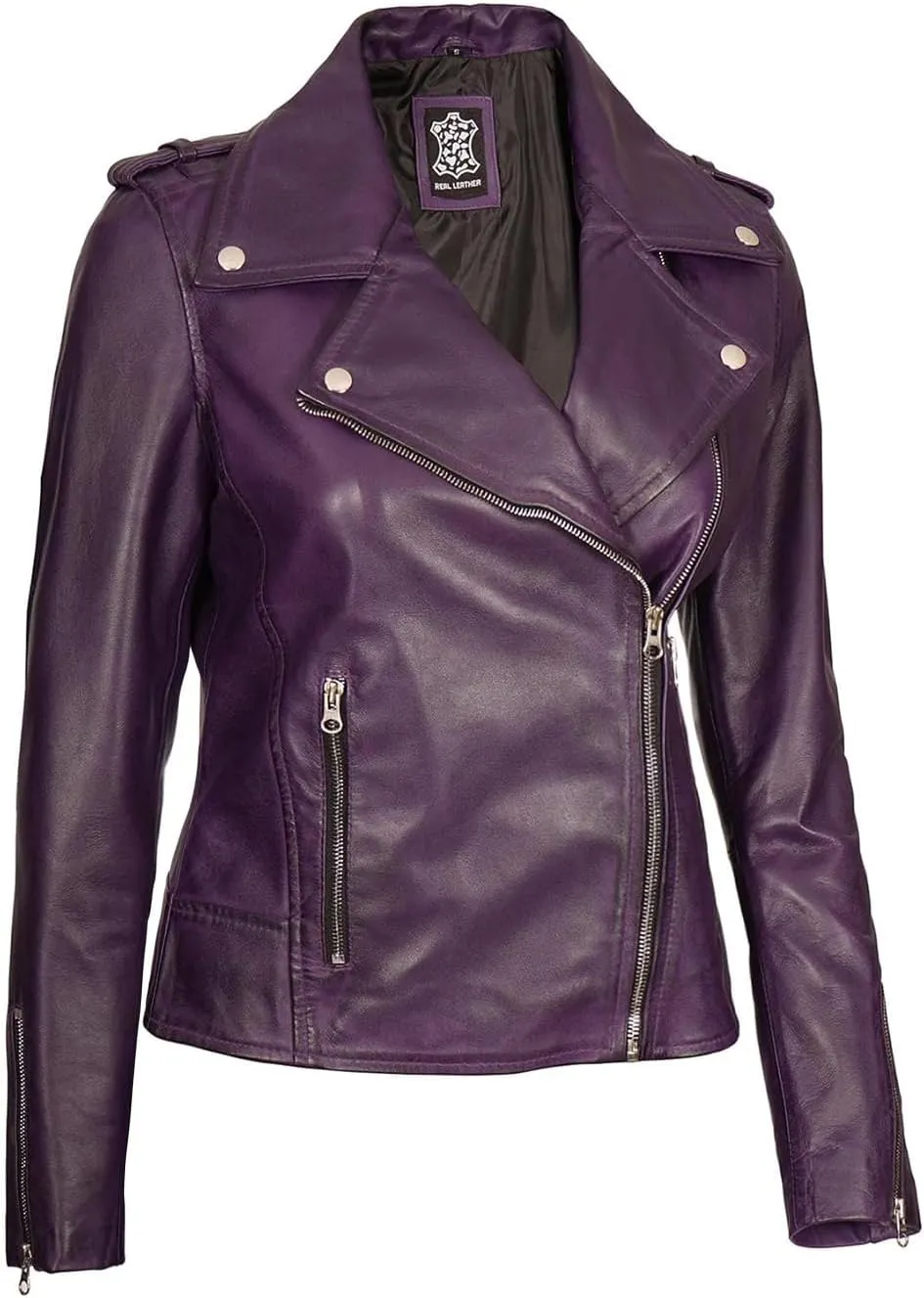 fjackets Moto Style Women's Real Leather Asymmetrical Jacket - Year-Round Statement Piece