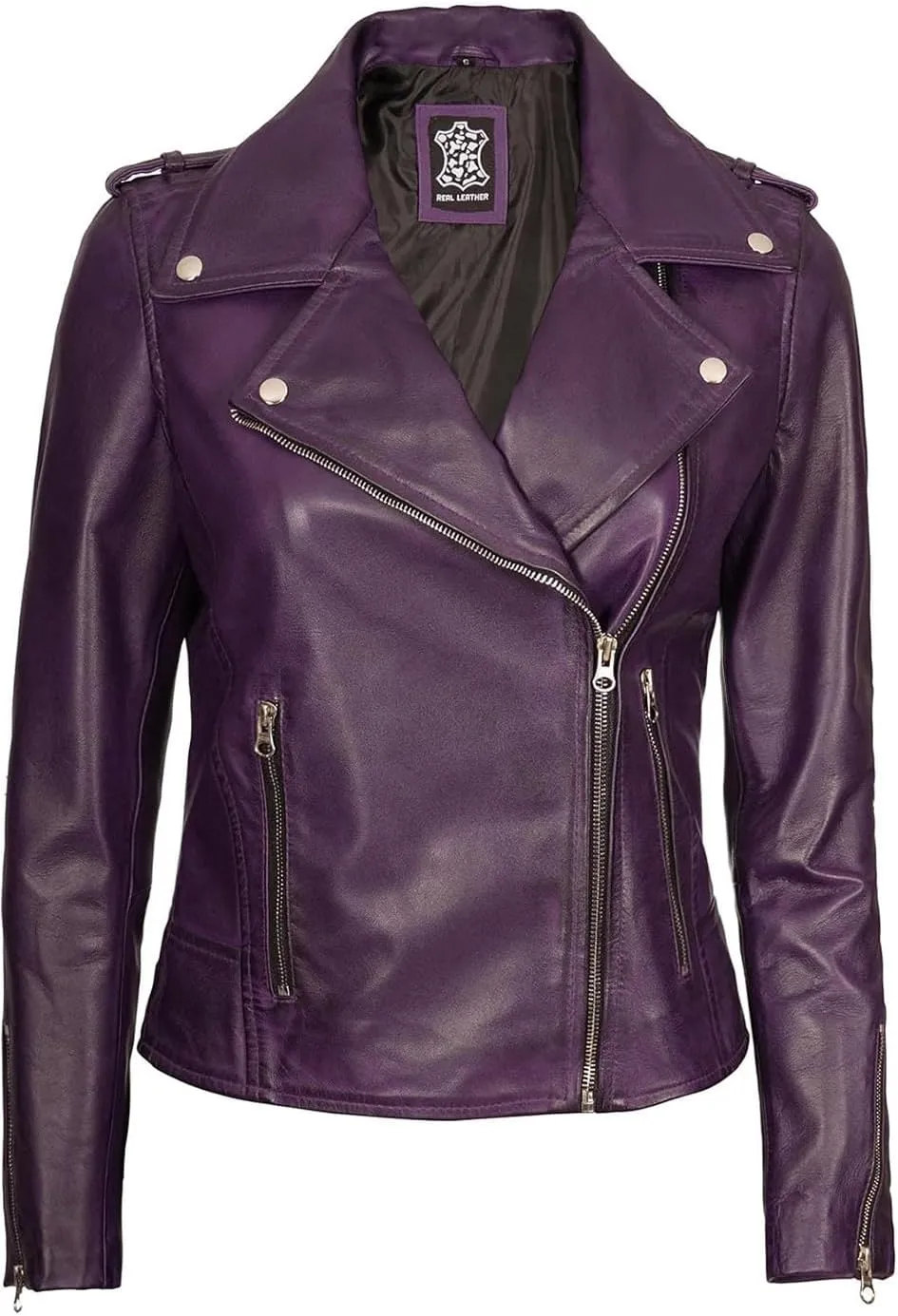 fjackets Moto Style Women's Real Leather Asymmetrical Jacket - Year-Round Statement Piece