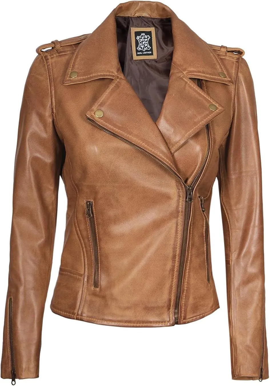 fjackets Moto Style Women's Real Leather Asymmetrical Jacket - Year-Round Statement Piece