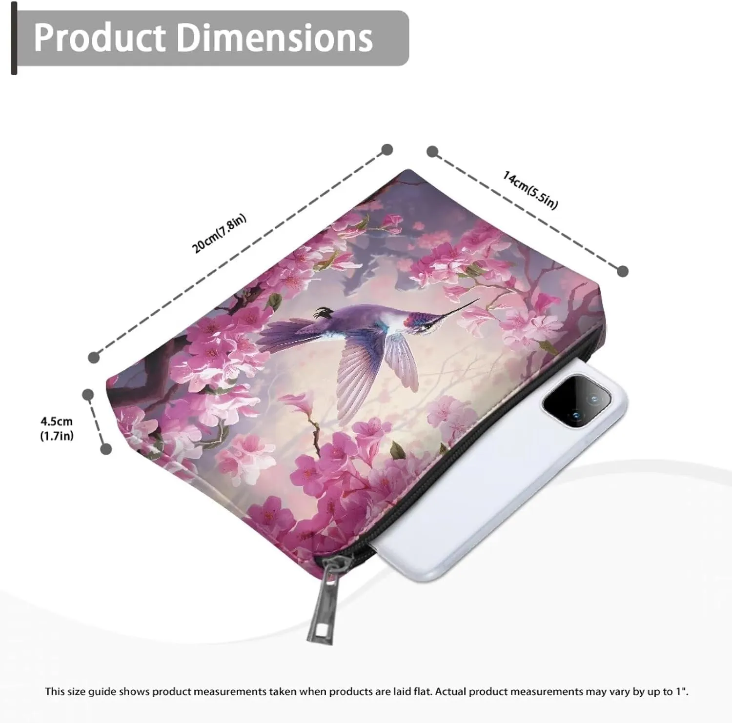Flashideas Hummingbird Makeup Bag Travel Makeup Bag Organizer PU Leather Portable Versatile Zipper Pouch For Women Durable Lightweight Birthday Gifts for Sisters Friend