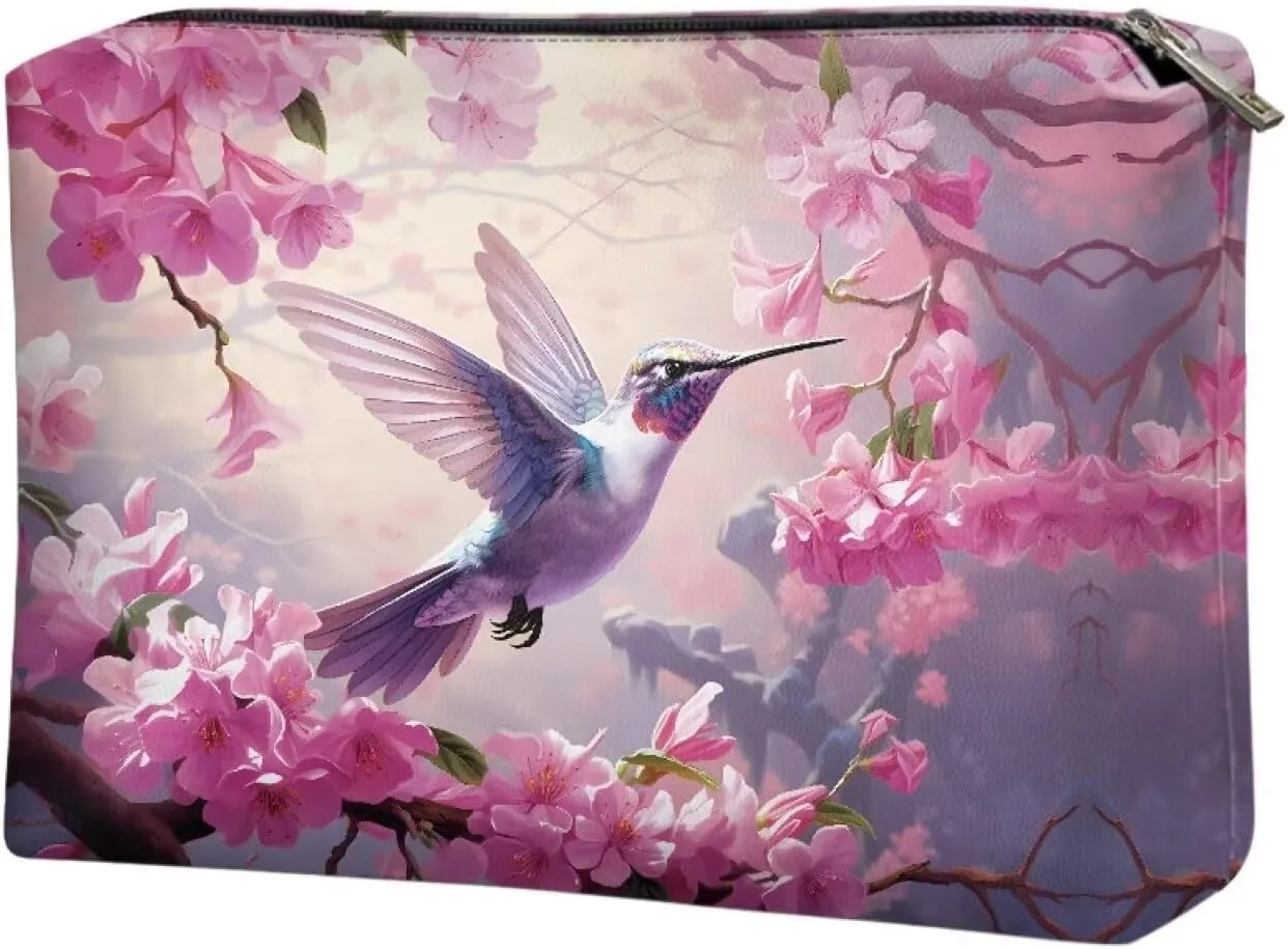 Flashideas Hummingbird Makeup Bag Travel Makeup Bag Organizer PU Leather Portable Versatile Zipper Pouch For Women Durable Lightweight Birthday Gifts for Sisters Friend