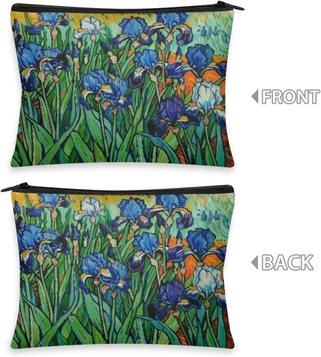 Flashideas Van Gogh Iris Makeup Bag for Purse Travel Cosmetic Bag Makeup Pouch Easy to Take Portable Versatile Zipper Pouch For Women Portable Leather Waterproof Cosmetic Bag