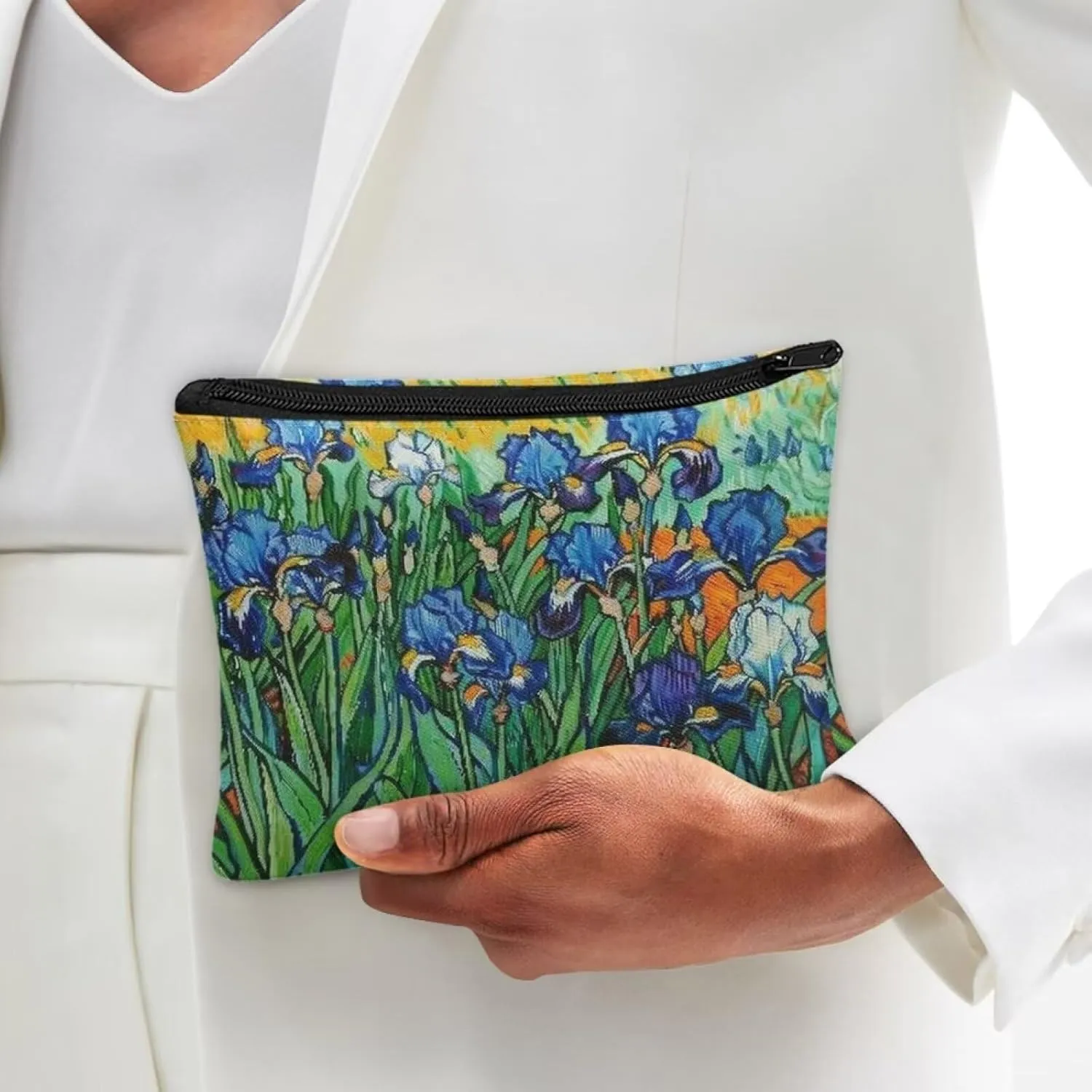 Flashideas Van Gogh Iris Makeup Bag for Purse Travel Cosmetic Bag Makeup Pouch Easy to Take Portable Versatile Zipper Pouch For Women Portable Leather Waterproof Cosmetic Bag