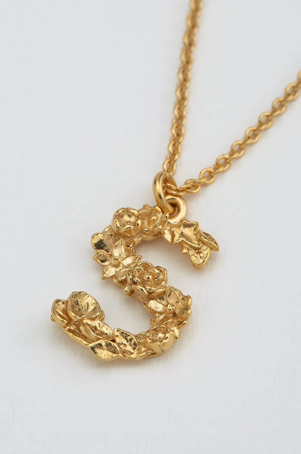 Floral Letter S Necklace Gold Plate