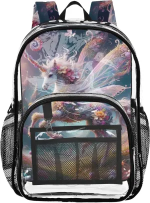 Flower Fairy Unicorn Clear Backpack for Women Girls Backpack Kids Boys Approved See through Bag