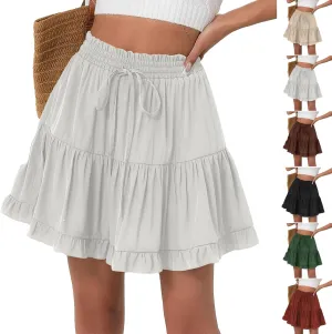 Flowy Shorts for Women Boho Ruffled Tiered Swing Beach Skorts Drawstring High Waisted Tennis Golf Y2K Short Skirt