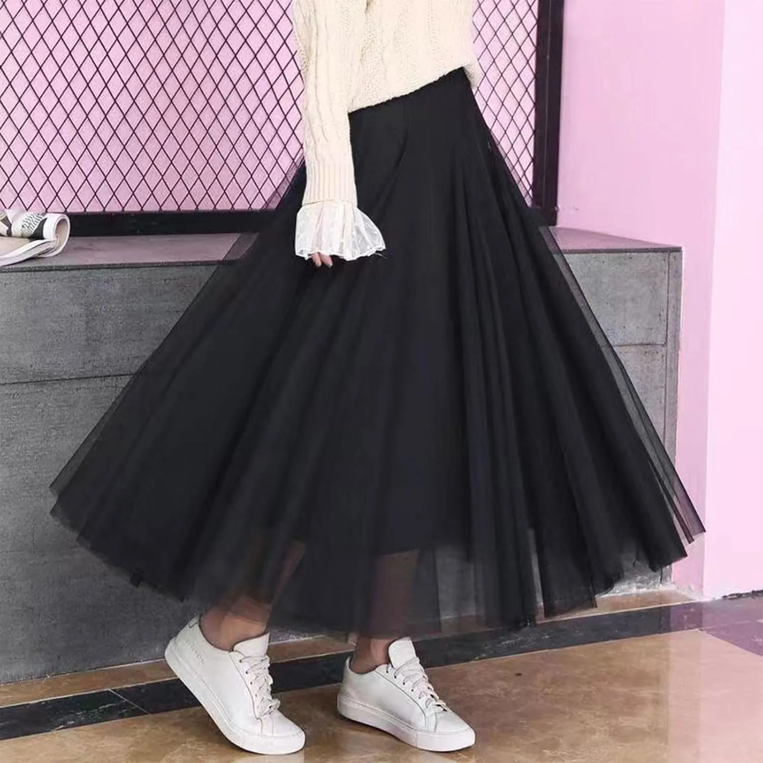 for Ladies Color Block Maxi Long Loose Fit Mesh Skort Women 2025 Fashion Y2K