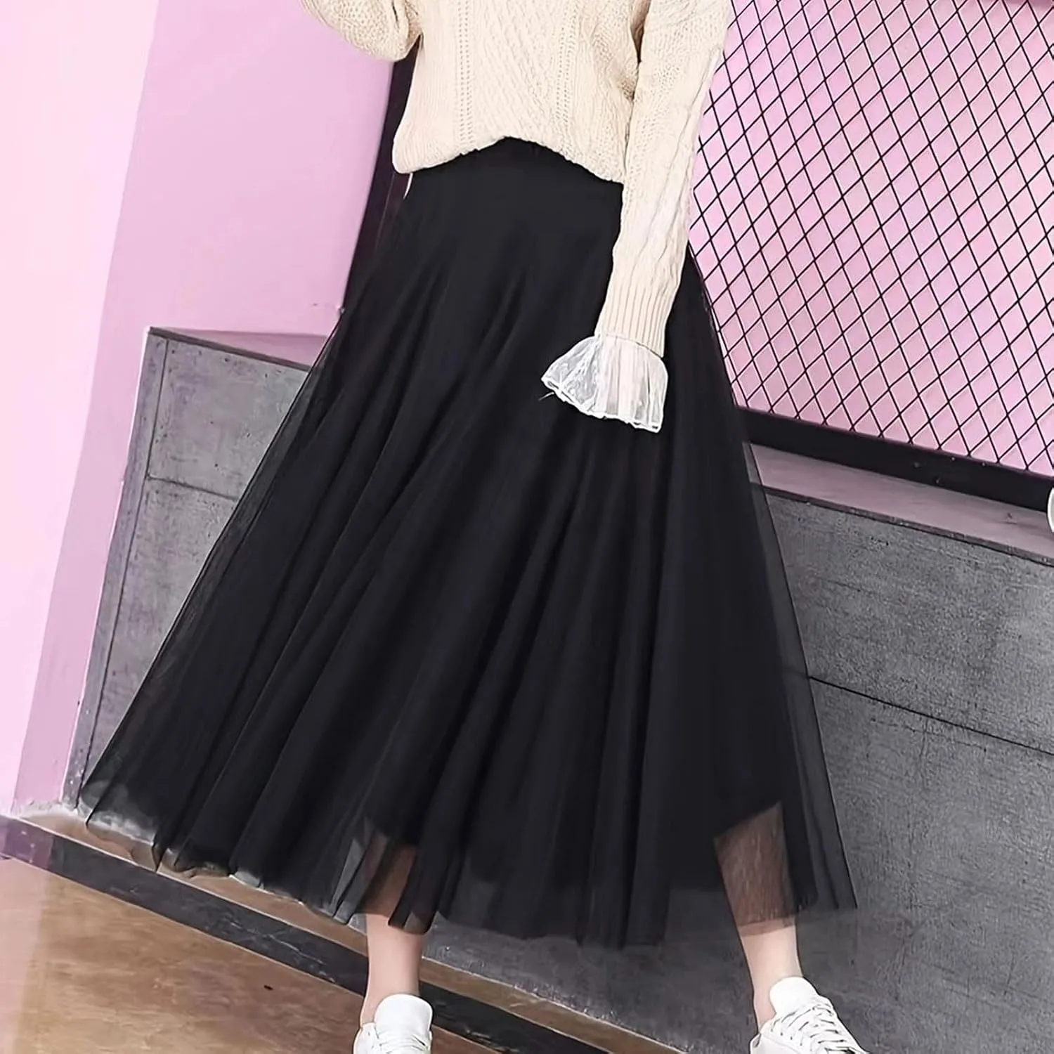 for Ladies Color Block Maxi Long Loose Fit Mesh Skort Women 2025 Fashion Y2K