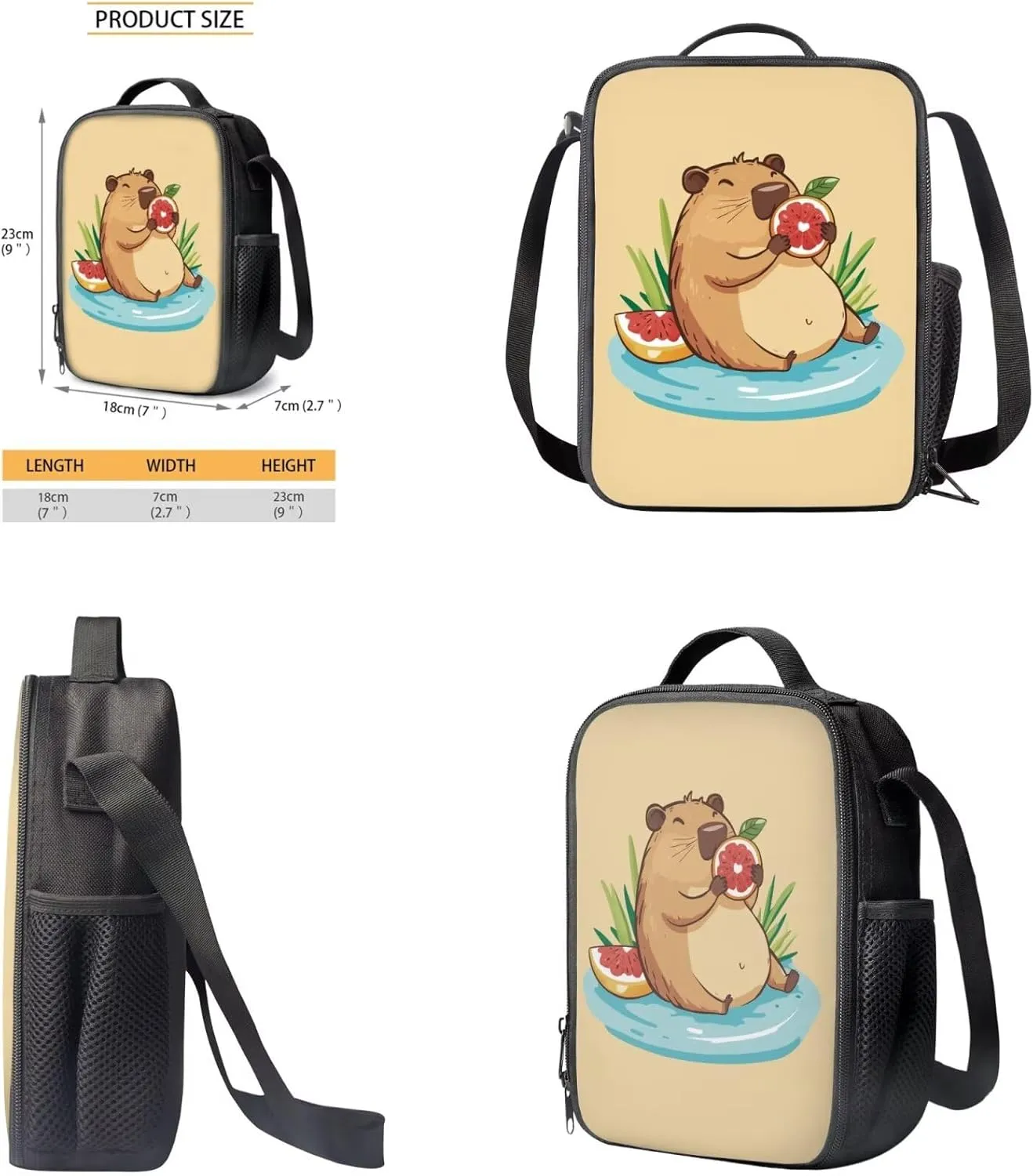 FOR U DESIGNS Capybara Backpack for School Lovely 15 Inch Toddler Book Bag and Lunch Box Set for Girls Versatile 4 Piece School Backpacks for Teens Girls Outdoor Activities 1st Grade