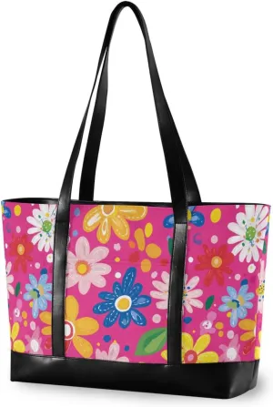 Fresh Little Flowers Peach Portable office tote bag for women with zipper teacher tote bag for teacher with Personalized maletin ejecutivo para mujer