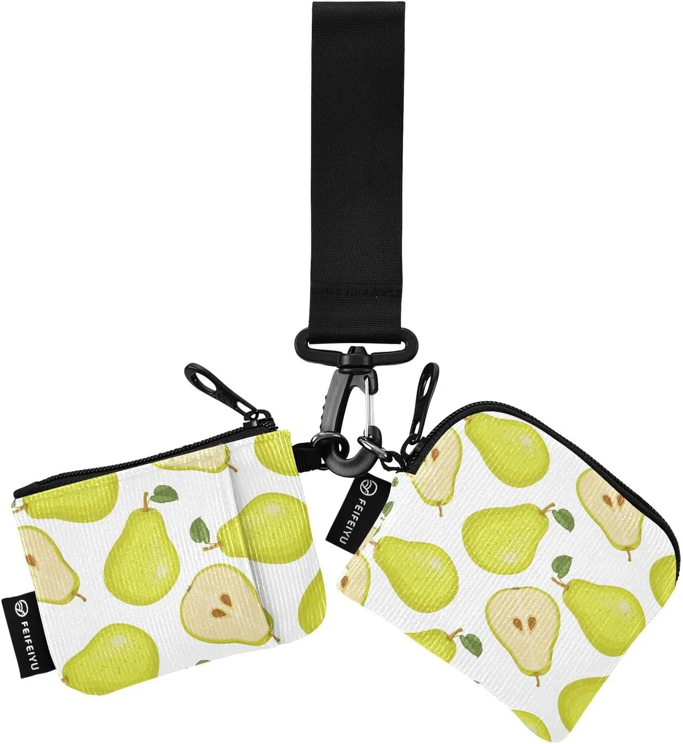 Fresh Pear Mini Zip Around Wristlet keychain Wallet for Women with Detachable Dual Pouch Wristlet Portable wallet Coin Purse