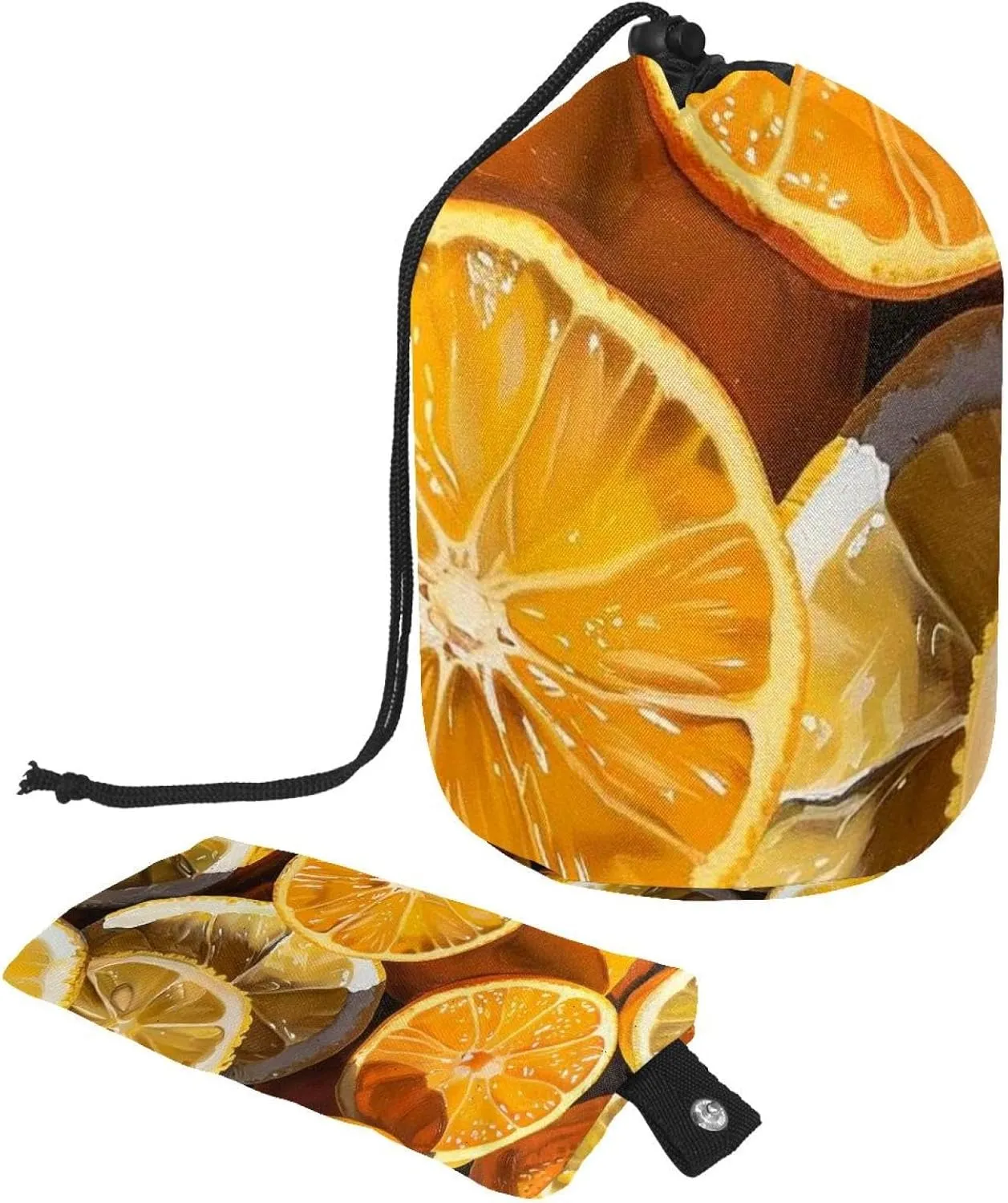 Fresh Slices of Orange and Lemon Travel Cosmetic Bags Makeup Bag for Women, Foldable Drawstring Travel Cosmetic Bags, Portable Toiletry Bucket Bag