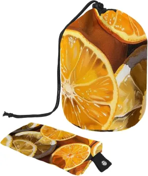 Fresh Slices of Orange and Lemon Travel Cosmetic Bags Makeup Bag for Women, Foldable Drawstring Travel Cosmetic Bags, Portable Toiletry Bucket Bag