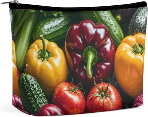Fresh Vegetables Fruits Cosmetic Bag Portable Toiletry Bag Large Capacity Travel Makeup Bags Beauty Makeup Organizer for Full-Sized Shampoo Conditioner Brushes Set Makeup Accessories