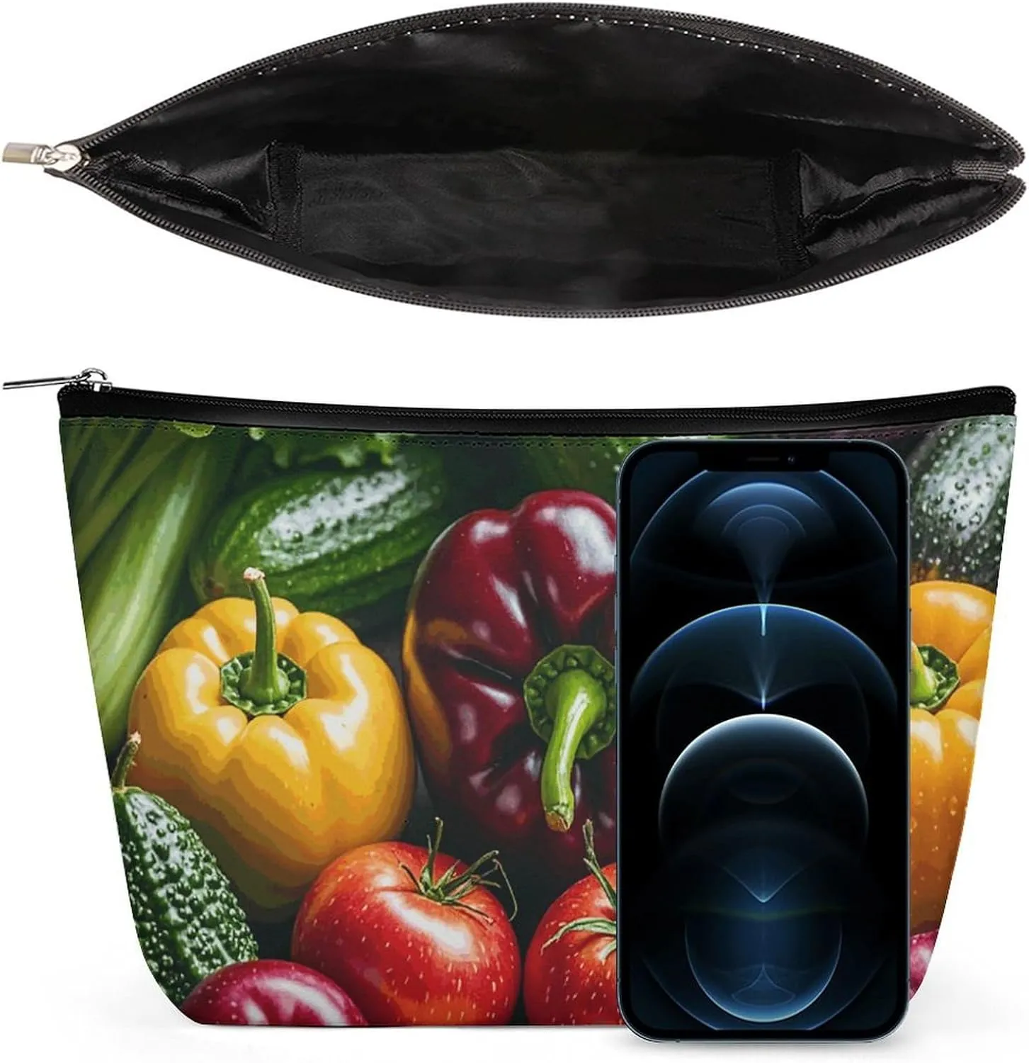 Fresh Vegetables Fruits Cosmetic Bag Portable Toiletry Bag Large Capacity Travel Makeup Bags Beauty Makeup Organizer for Full-Sized Shampoo Conditioner Brushes Set Makeup Accessories