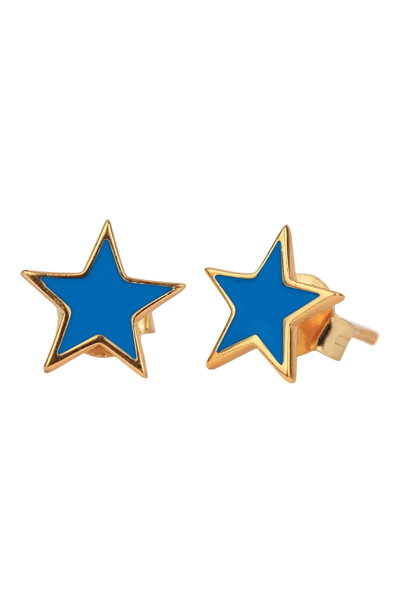 Game Day: Pennant Pair- Team Color Huggie Hoops   Star Stud Earrings On Pennant Flag In Royal Blue