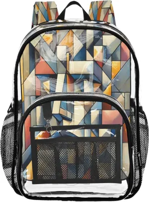 Geometric Face Beige Girls Bag, Large Clear Bag, See through Bag