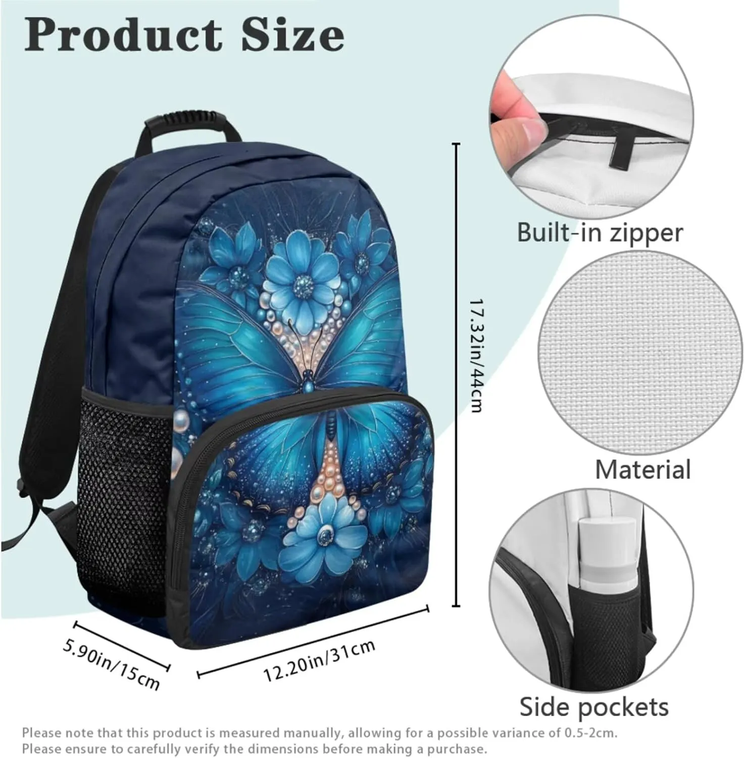 Girls Butterfly Backpack with Lunch Box Lightweight Versatile Bookbag for Teen Girls in Middle School Set of 3 Classic Pencil Case with Flower Design