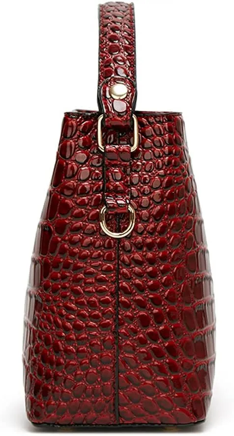 Glossy Handbag for Women Crocodile Print Shoulder Bag Synthetic Leather Crossbody Bag Retro Purse Bucket Bags