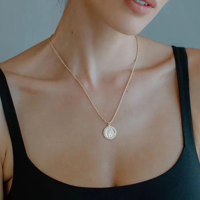 Gold Filled Saint Christopher Charm Necklace - Joy Dravecky JDJGFN-10