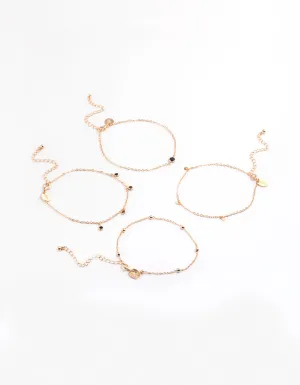 Gold Four Layer Black Stone Anklet
