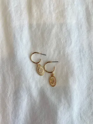 Gold Oval Pendant Earrings