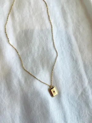 Gold Rectangle Pendant Necklace