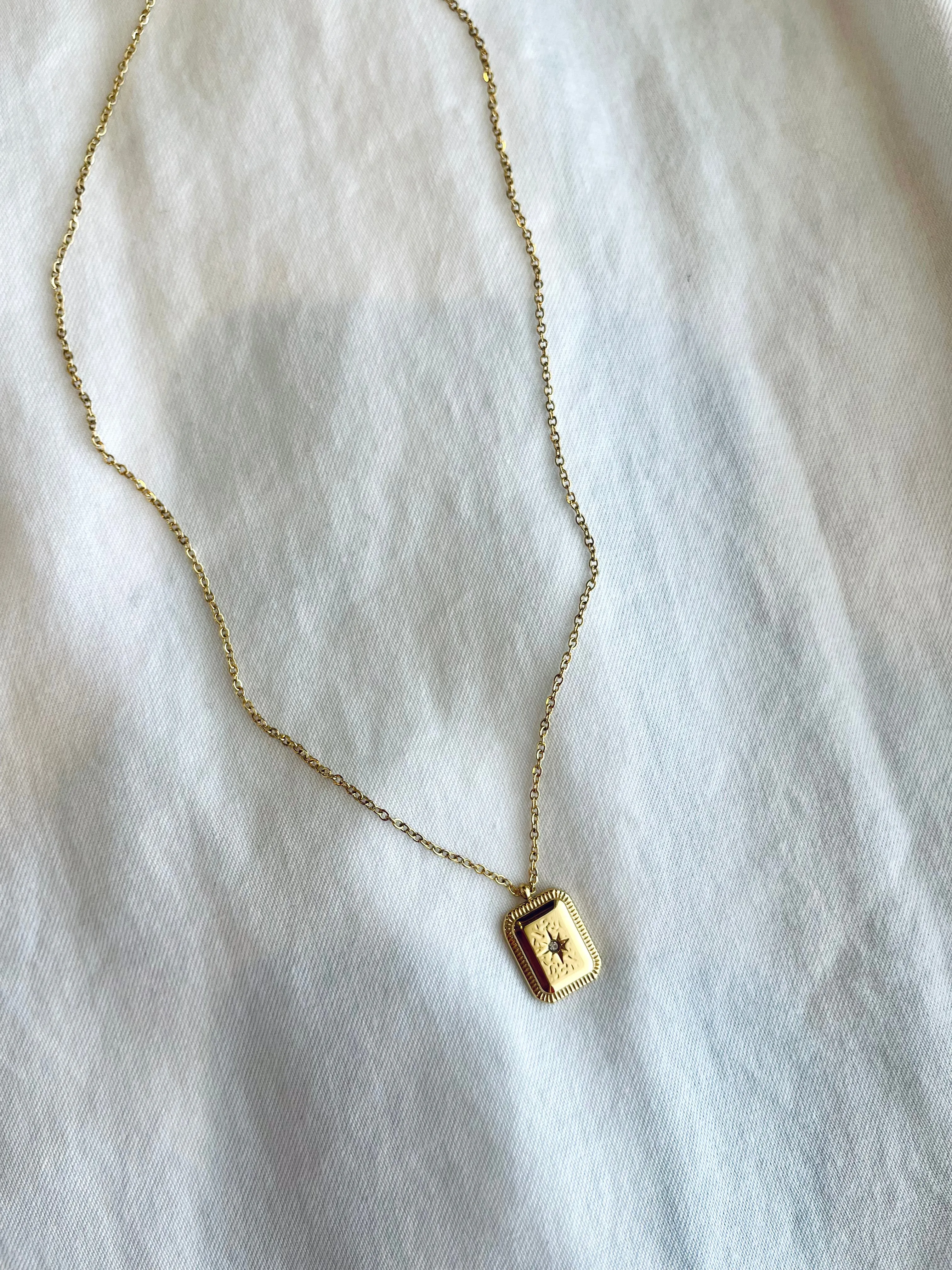 Gold Rectangle Pendant Necklace