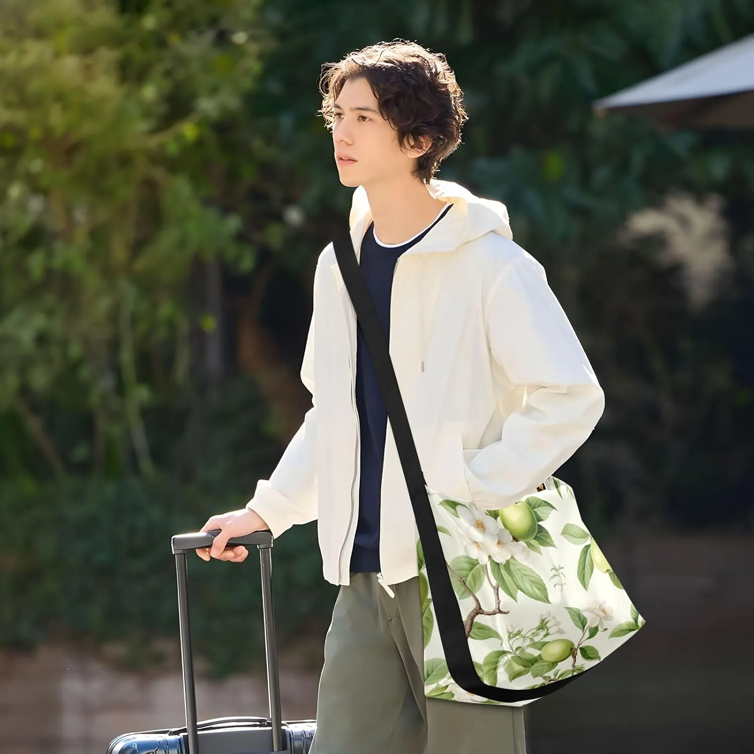 Green Fresh Fruit on Natural Branch Leather Crossbody Bag, Crossbody Bag for Men Leather, Cross Body Leather Shoulder Bag