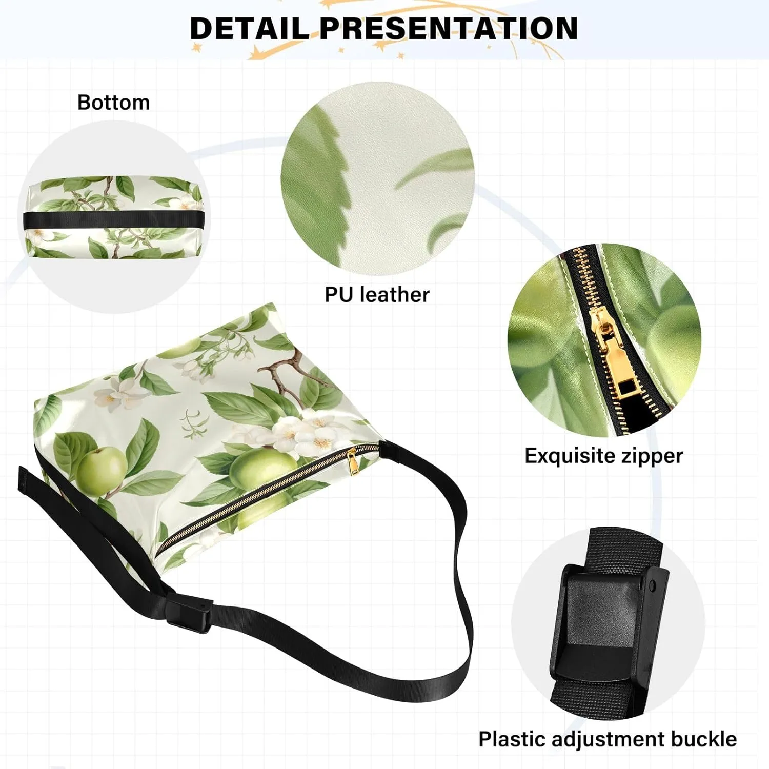 Green Fresh Fruit on Natural Branch Leather Crossbody Bag, Crossbody Bag for Men Leather, Cross Body Leather Shoulder Bag