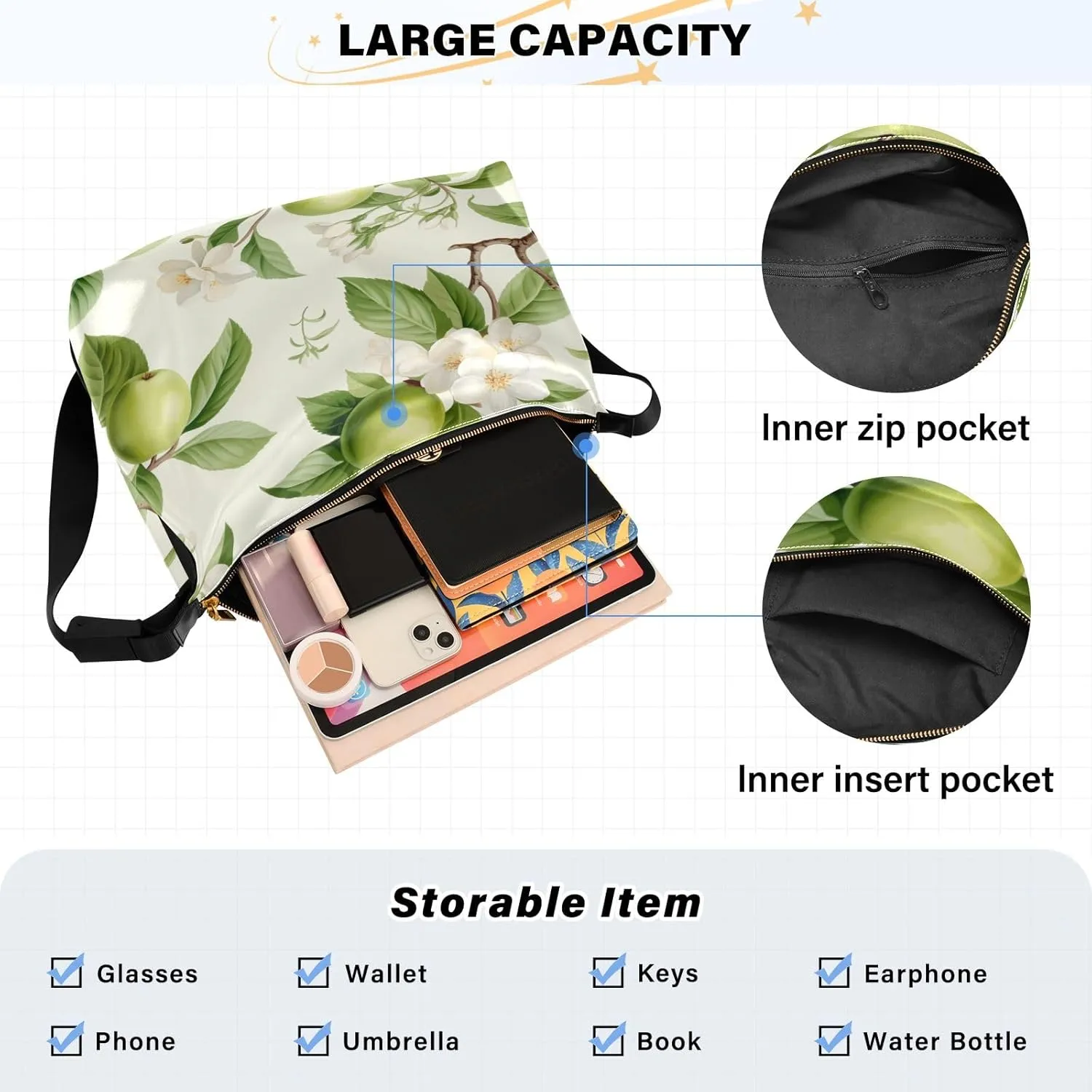 Green Fresh Fruit on Natural Branch Leather Crossbody Bag, Crossbody Bag for Men Leather, Cross Body Leather Shoulder Bag