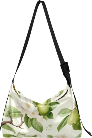 Green Fresh Fruit on Natural Branch Leather Crossbody Bag, Crossbody Bag for Men Leather, Cross Body Leather Shoulder Bag