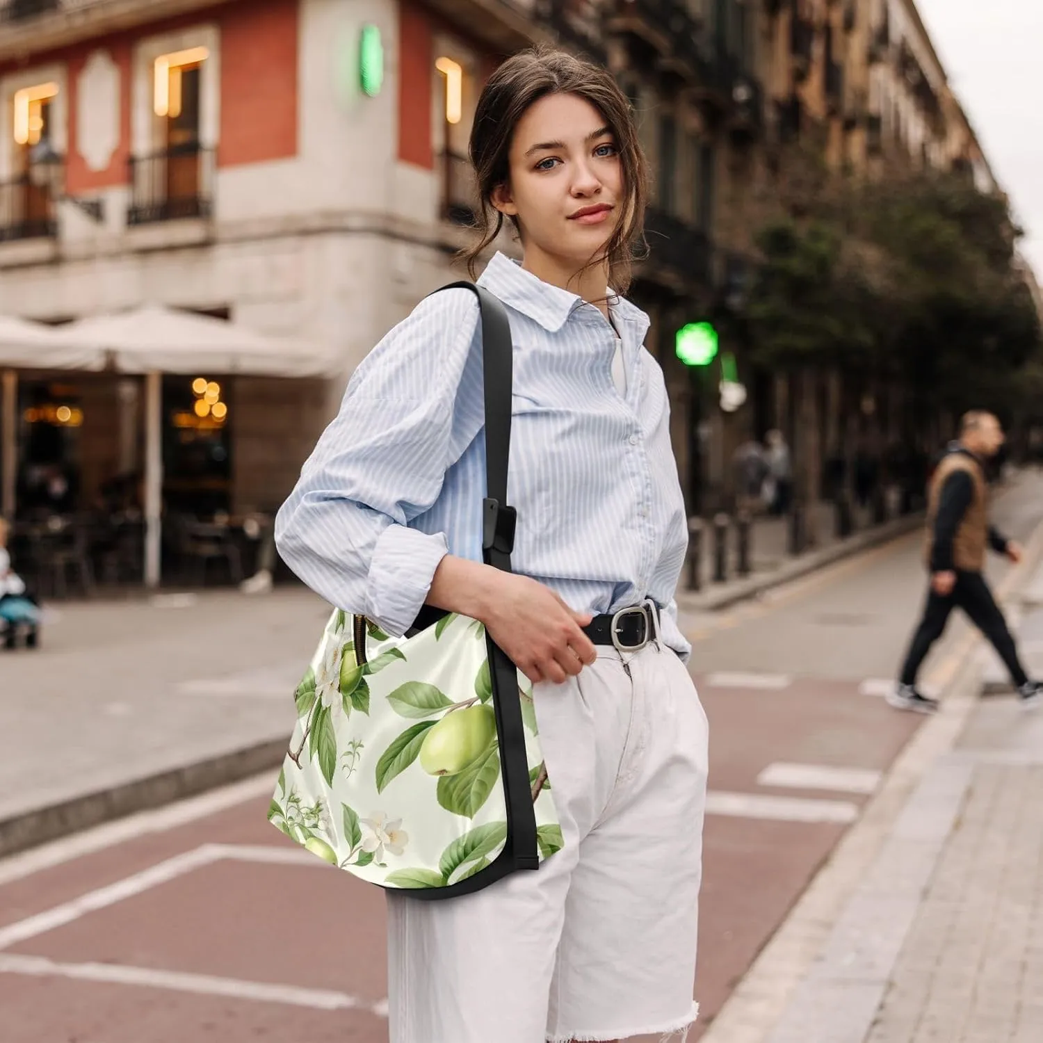 Green Fresh Fruit on Natural Branch Leather Crossbody Bag, Crossbody Bag for Men Leather, Cross Body Leather Shoulder Bag
