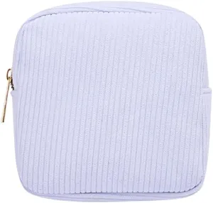GSHLLO Small Corduroy Makeup Bag Fabric Make Up Pouch Mini Plain Color Cosmetic Bag Pocket Size Toiletry Pouch Sanitary Napkin Storage Bag Portable Versatile Zipper Pouch Blue