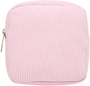 GSHLLO Small Corduroy Makeup Bag Fabric Make Up Pouch Mini Plain Color Cosmetic Bag Pocket Size Toiletry Pouch Sanitary Napkin Storage Bag Portable Versatile Zipper Pouch Pink