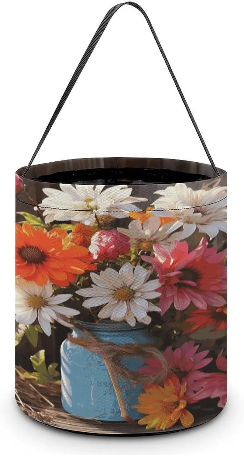 Halloween Handheld Candy Bag Trick Or Treat Bag Farm Fresh Flowers Spring Printed Party Gift Bag Candy Handheld Bag Handheld Candy Bucket Multipurpose Portable And Foldable Handheld Bucket