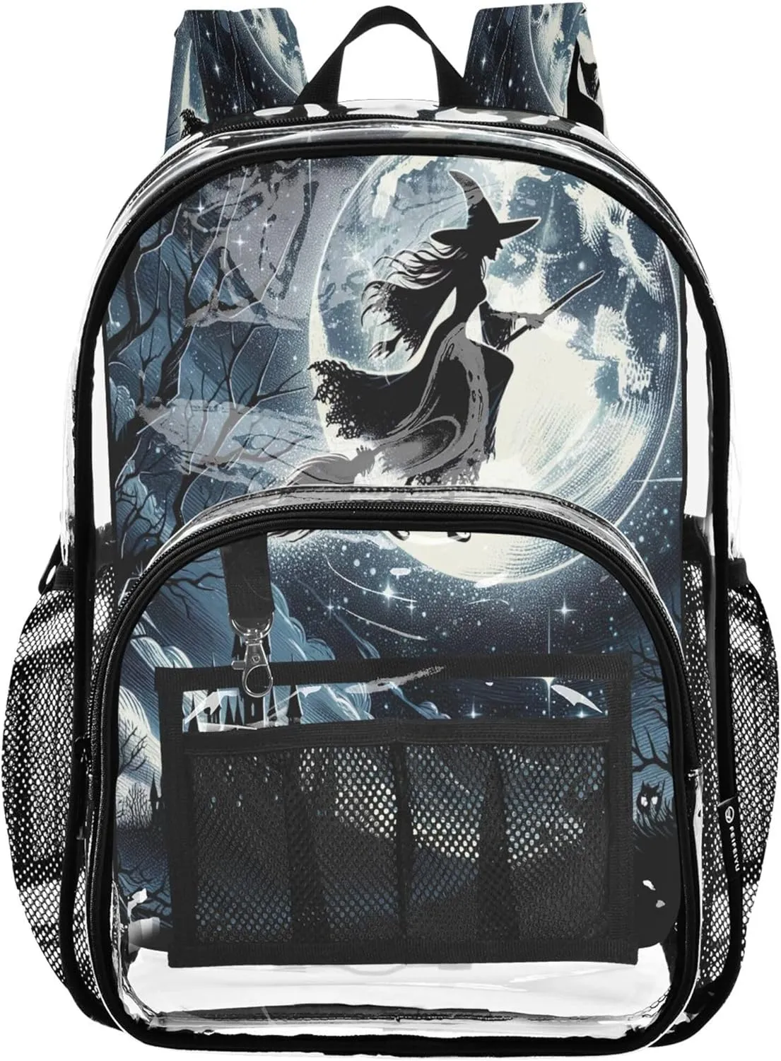 Halloween Witch Sky School Backpack, Clear Plastic Bag, Clear Bags, Girl Backpack