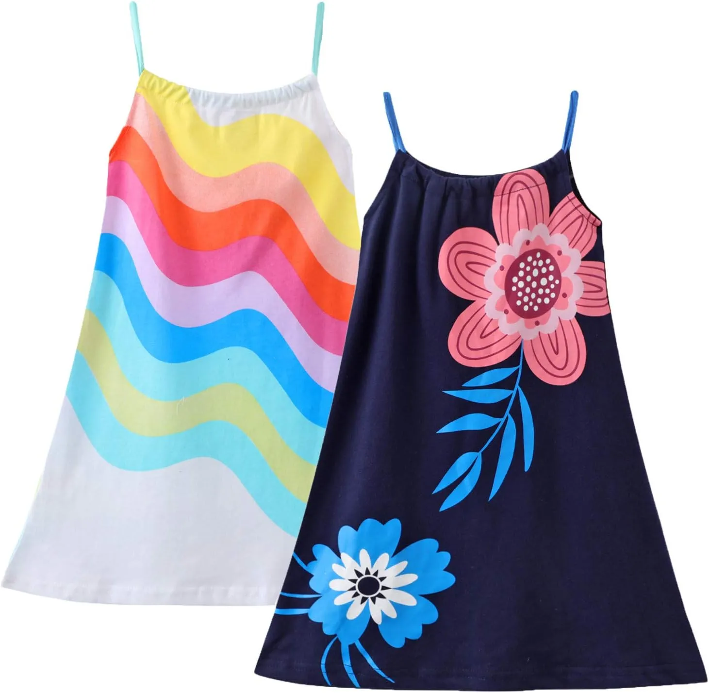 HILEELANG Girl Summer Cami Dress Sleeveless Tank Cotton Casual Spaghetti Strap Jersey Shirt Cool Beach Sundress
