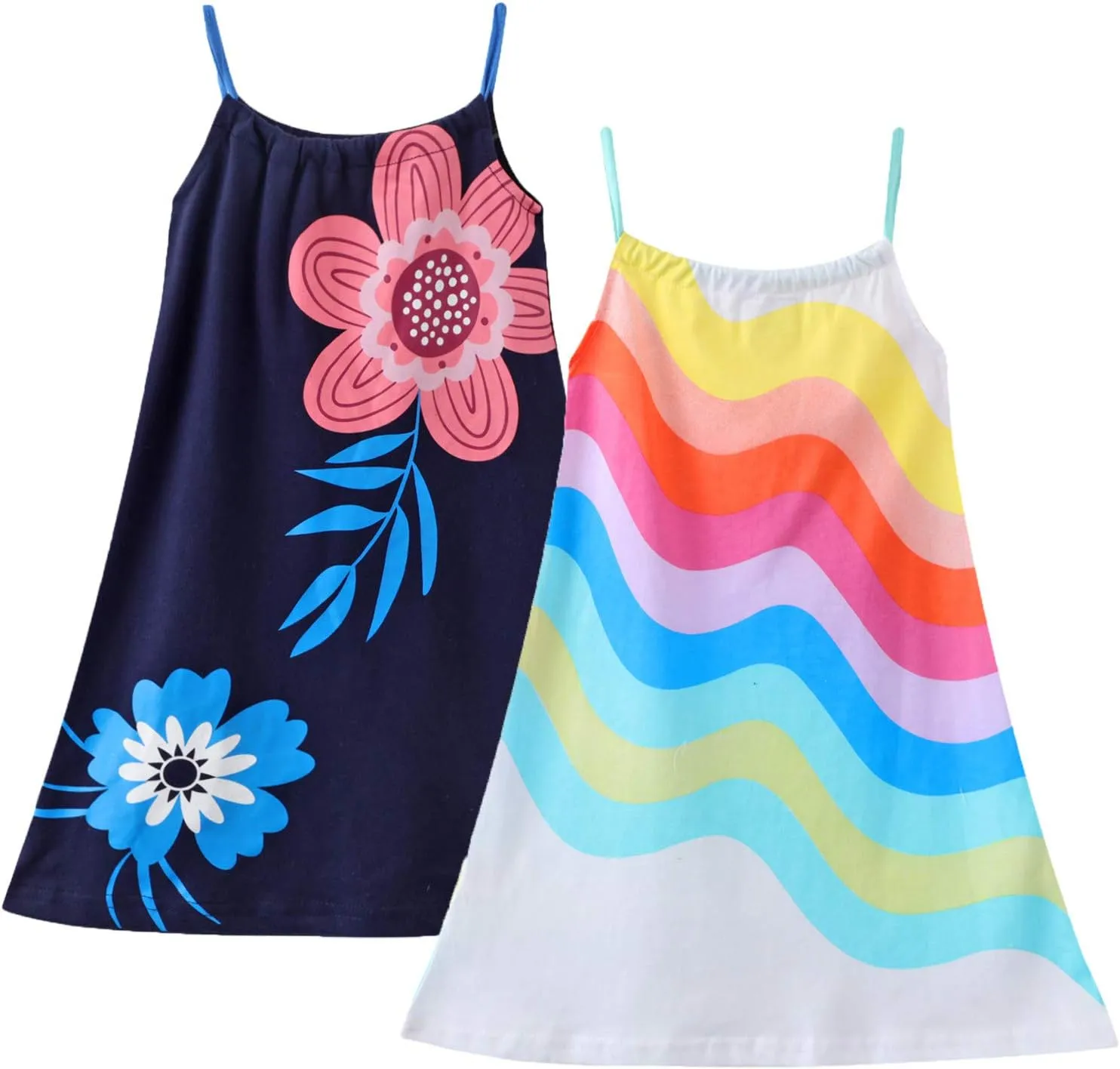 HILEELANG Girl Summer Cami Dress Sleeveless Tank Cotton Casual Spaghetti Strap Jersey Shirt Cool Beach Sundress